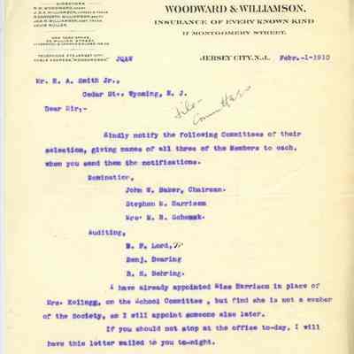 Wyoming Civic Association: Committee Membership Appointments, 1910