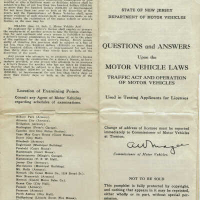 Automobiles: Question and Answers Upon the NJ Motor Vehicle Laws