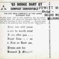          Jowitt Motors, Inc., Advertisment for '63 Dodge Dart GT, 1963 picture number 2
   
