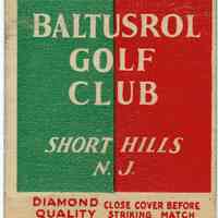 Baltustrol: Baltusrol Golf Club Matchbook Cover, 1930s