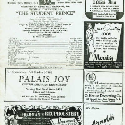 Student Prince, 1944 Paper Mill Playhouse Program