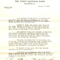 Hack: Harold Hack Testimonial from First National Bank, 1933