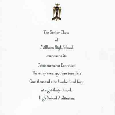 Millburn High School Commencement Exercises Ticket, 1940