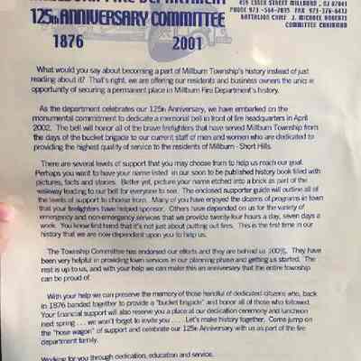 Fire Department: Millburn Fire Department 125th Anniversary Committee