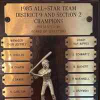 Baseball: All-Star Team District 9 & Section 2 Champion Plaque, 1985