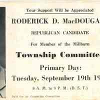          MacDougall: Roderick D. MacDougall Republican Candidate Promotional Card, 1939 picture number 1
   