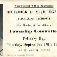 MacDougall: Roderick D. MacDougall Republican Candidate Promotional Card, 1939