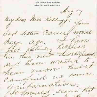 Kellogg: Condolence Letter from William J. Chandler to Elizabeth Kellogg, 1908