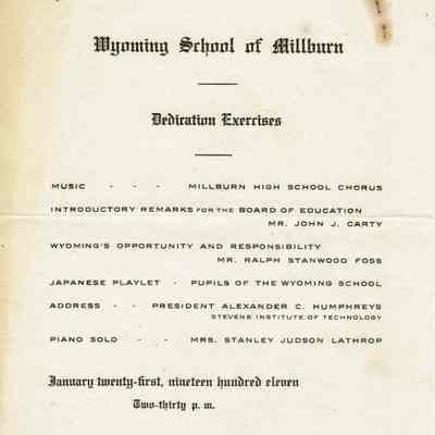 Wyoming School: Dedication Ceremonies Program and Draft, 1911