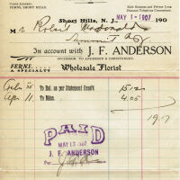 Florist: Paid Invoice from J.F. Anderson Wholesale Florist, 1907