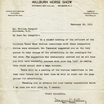 Millburn Horse Show Documents, 1931