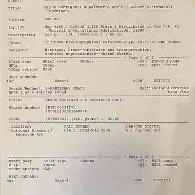 Hartigan: Entries from the Smithsonian Library