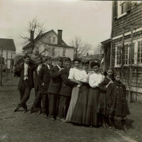 Marshall-Schmidt Family Album: Family Members including Marion and Margaret Marshall lined up outdoors