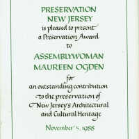 Ogden: Maureen Ogden Preservation New Jersey Award, 1988