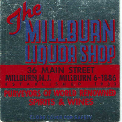 Millburn Liquor Shop Matchbook Cover