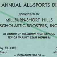 Millburn High School: Scholastic Boosters All -Sports Dinner Tickets, 1978