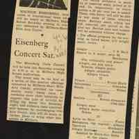 Millburn Art Center 1945 Scrapbook: Eisenberg Concert on Saturday, 1945