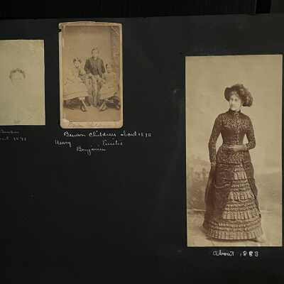 Left text: Emilie Benson about 1871 Middle text: Benson Children Benson Children about 1872 Mary Emilie Enjamin Right text: about 1883