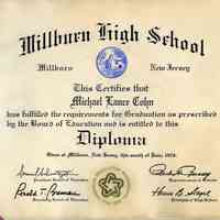 Millburn High School: Michael Lance Cohn Diploma, 1976