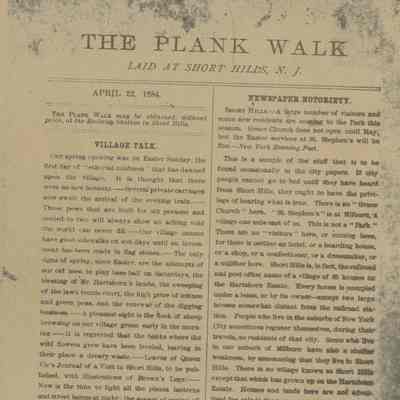 Newspaper: Plank Walk: Laid at Short Hills, 1884