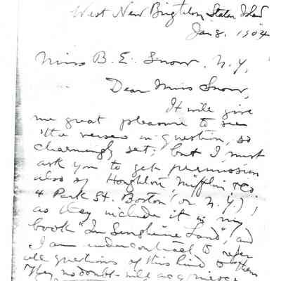 Snow: Edith M. Thomas letter to Bonnie Snow, 1904