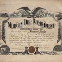 Schmidt: Nicholas Schmidt Millburn Fire Department Certificate of Exemption, 1917
