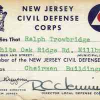 Trowbridge: Ralph Trowbridge Civil Defense Corps Card