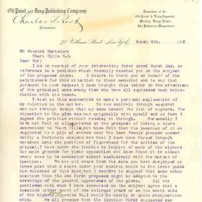Hartshorn: Charles Root Response to Store Petition Letter, 1885