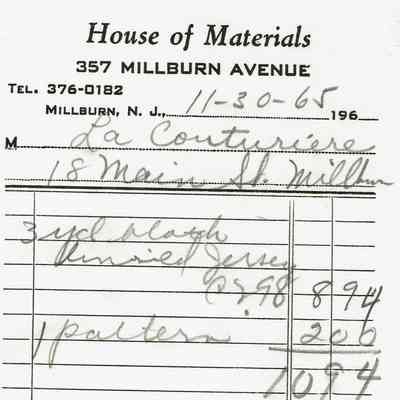 House of Materials Receipts 1957-1965