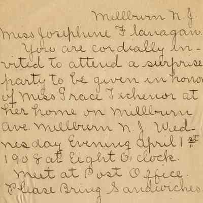 Flanagan: Josephine Flanagan Invitation, 1908