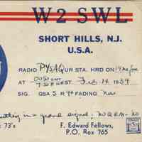 Radio: F. Edward Fellows Short Wave Listener Card, 1939