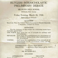 Millburn High School Interscholastic Debate Program, 1926