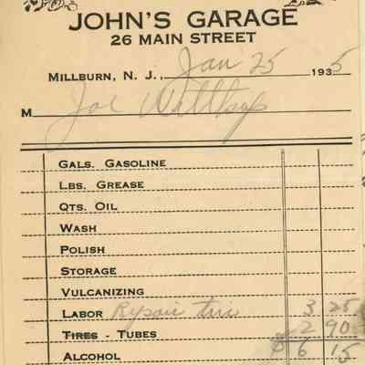 Garage: John's Garage Receipt, 1935