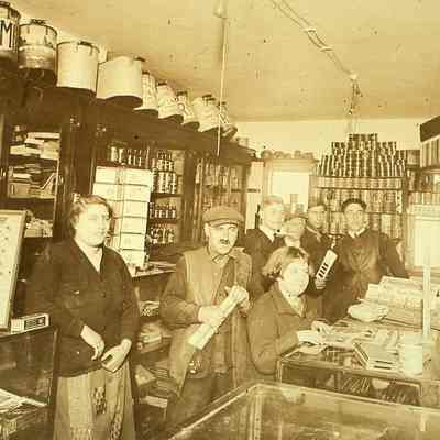 Buncher's Hardware Store: Interior with Bessie, Harry and others, 1925-6