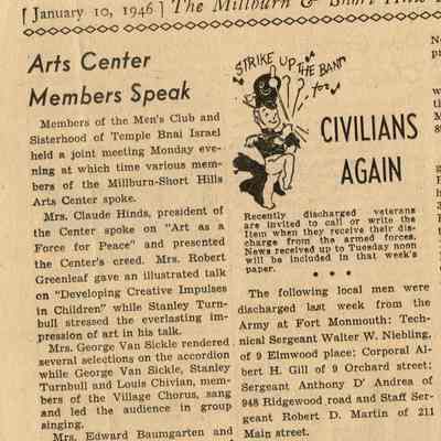 Millburn Art Center 1946 Scrapbook: Art as a Force for Peace Talk, Art Center Elections, Events, 1946