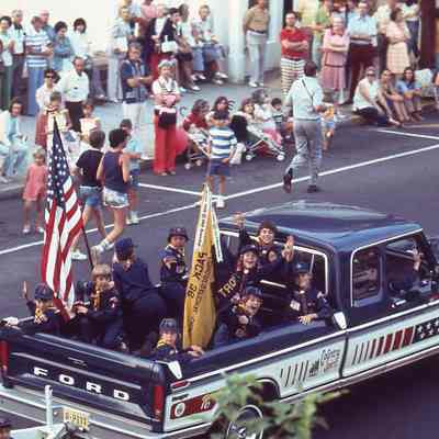 July 4: Boy and Girl Scouts in American Bicentennial Parade, 1976