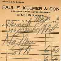 Paul F. Kelmer & Son: Receipt from Paul F. Kelmer & Son, 1953