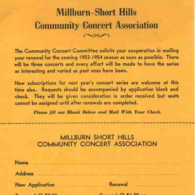 Community Concert Association: Subscription Blank and Article, 1953-4