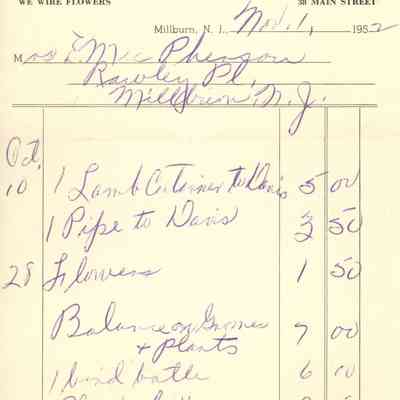 Millburn Florist: Receipts 1950-1953