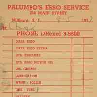 Palumbo Essex: Palumbo Esso Service Receipt, 1957