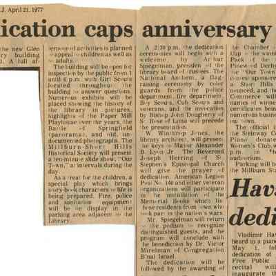 Millburn Library Dedication Day article, The Item, 1977