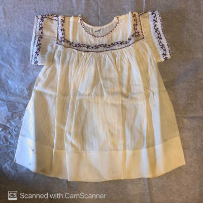 Dress: Child's White Dress with Dark Red Embroidery
