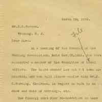 Wyoming Civic Association: E.C. Worden is notified of his appointment 1909