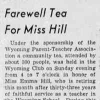          Emma Hill became a teacher at Wyoming School. Retirement notice from the Millburn & Short Hills Item, June 15, 1944.
   