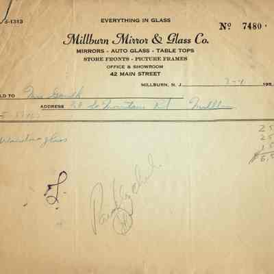 Millburn Mirror & Glass Company: Receipt, 1955