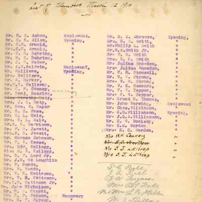 Wyoming Civic Association: Membership List, 1910