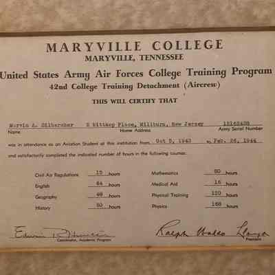Silbersher: Marvin Silbersher Air Force Training Program Certification, 1944