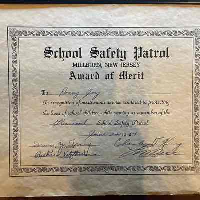 Joy: Glenwood School Safety Patrol Award, 1951