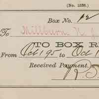 Blood: Post Office Box Rental Receipt, 1895