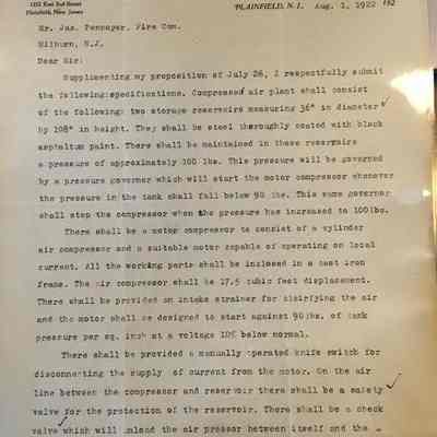 Loper Fire Alarm Co Compressed Air Plant Letter - Aug 1, 1922